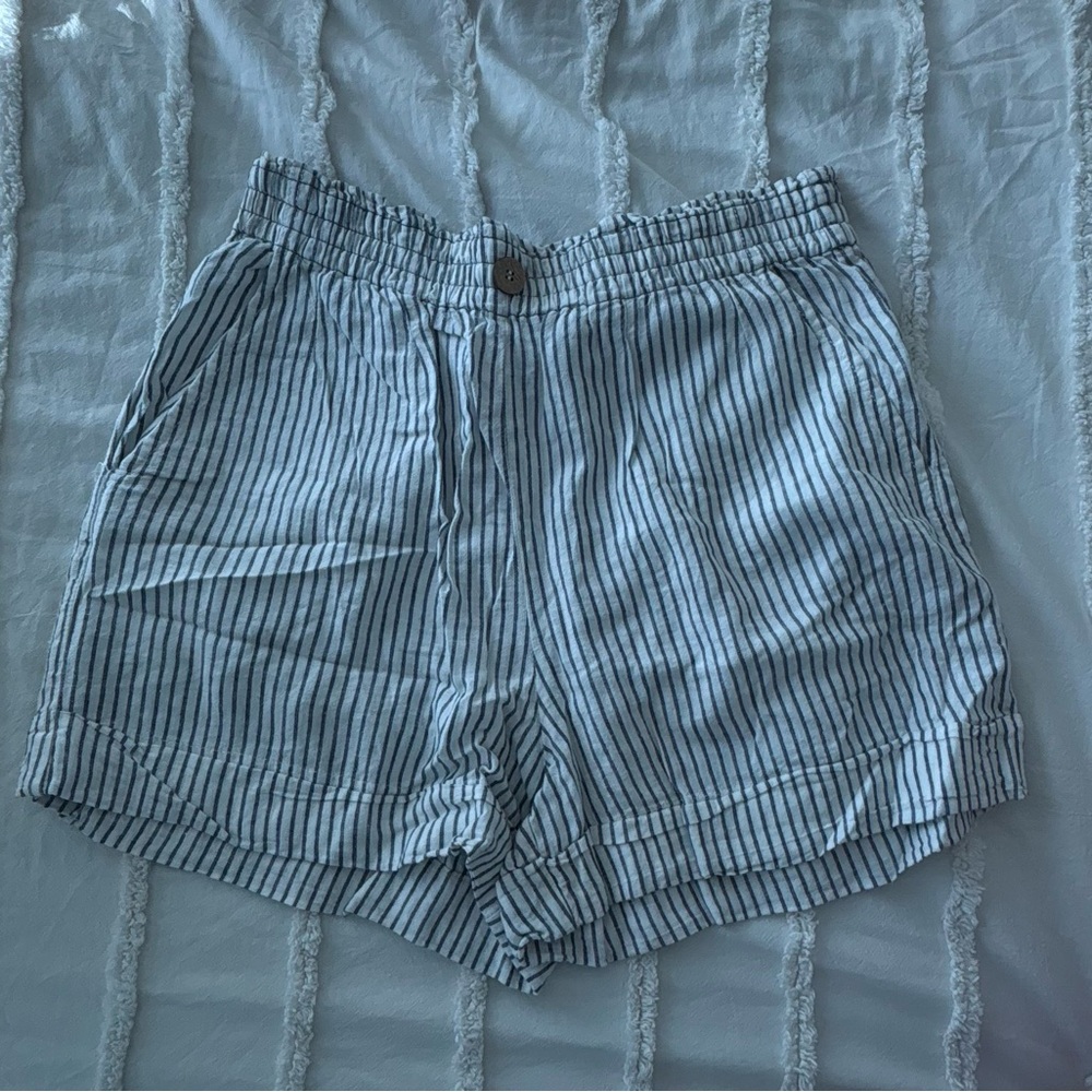 Zara Blue and White Striped High Waist Shorts
